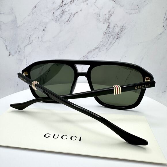 New GUCCI Sunglasses Black Aviator Pilot Gold Logo Metal Red Green Web Gucci - Picture 7 of 16